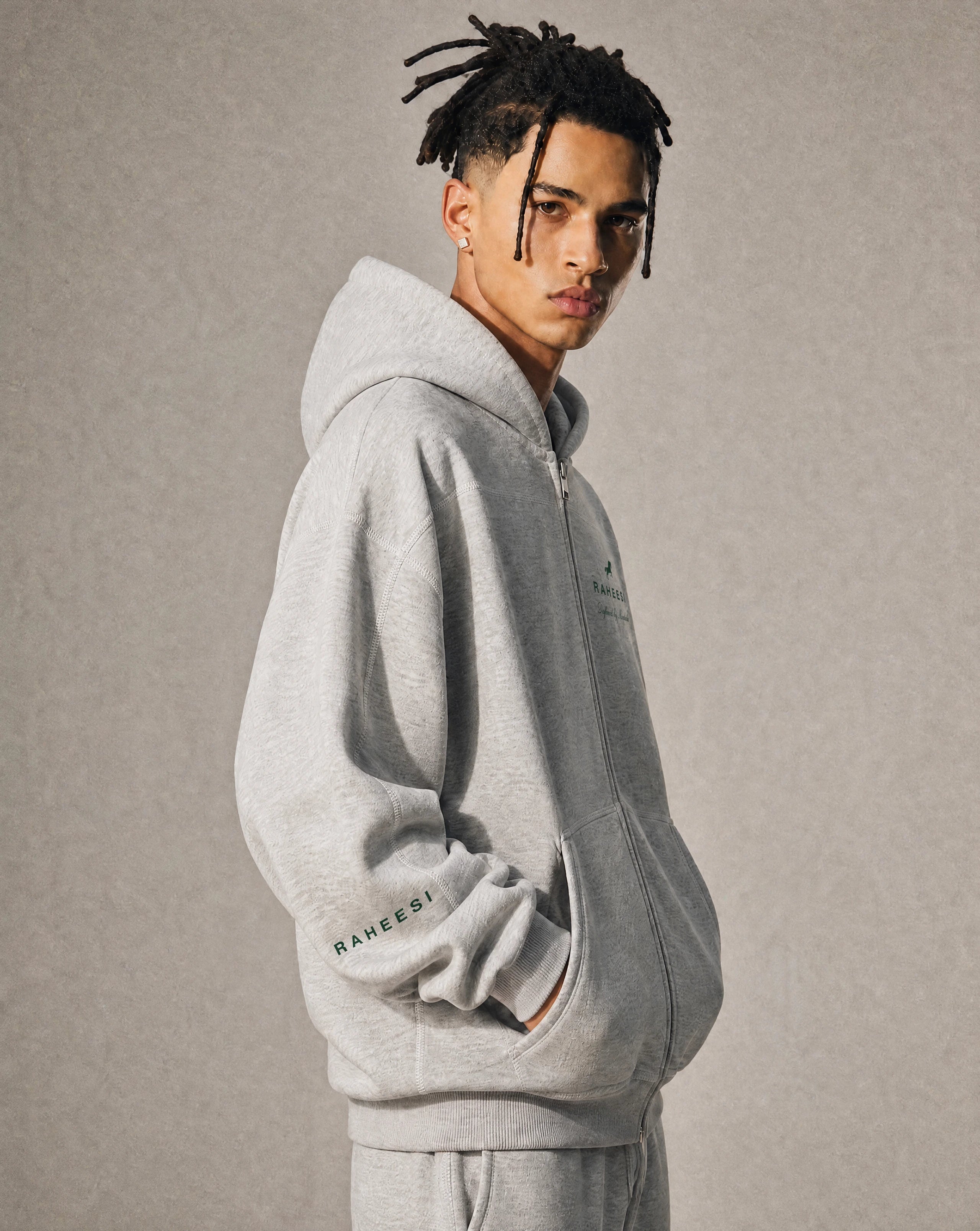 Raheesi Unisex Signature Gray Zipper Hoodie