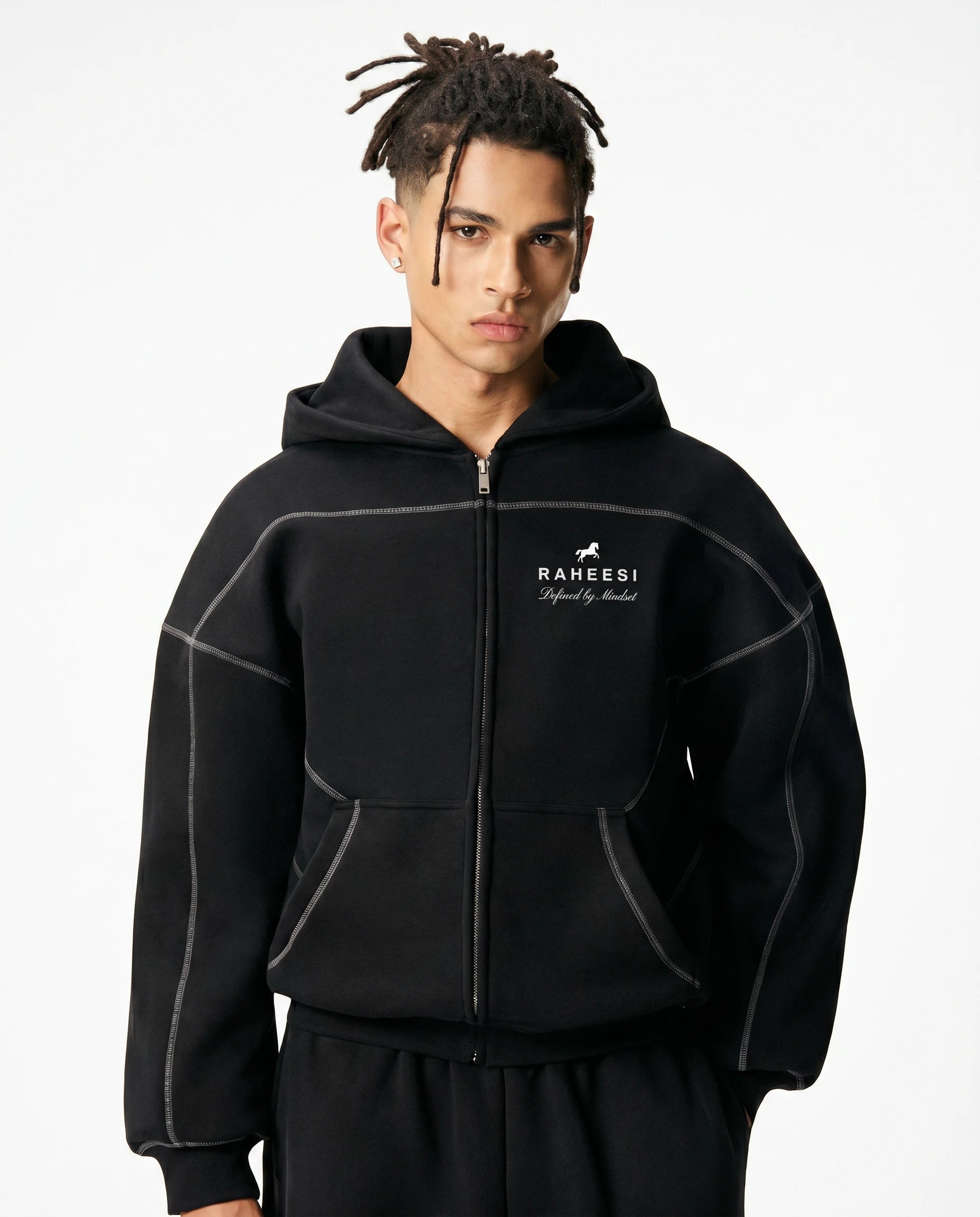 Raheesi Unisex Signature Black Zipper Hoodie