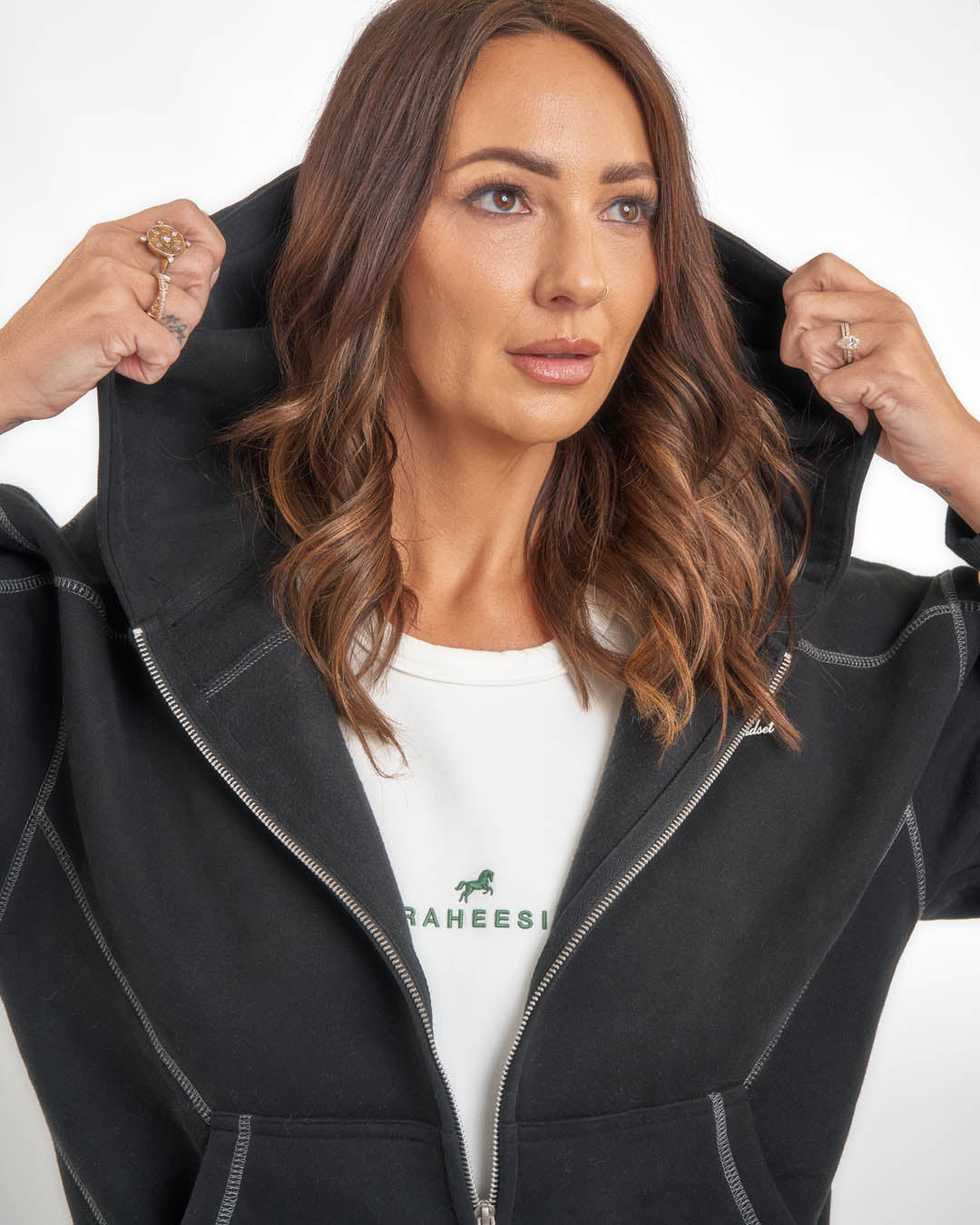 Raheesi Unisex Signature Black Zipper Hoodie Premium Streetwear