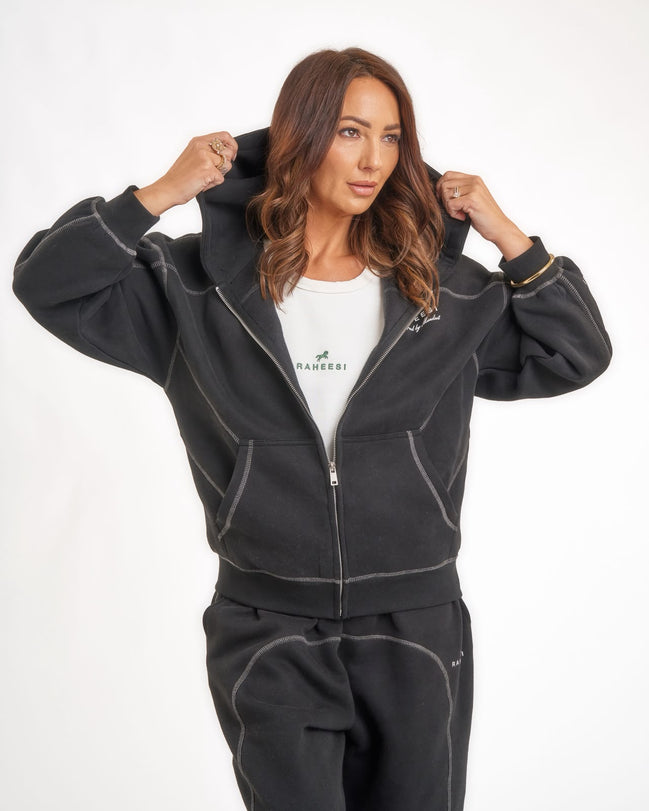 Raheesi Unisex Signature Black Zipper Hoodie Premium Streetwear