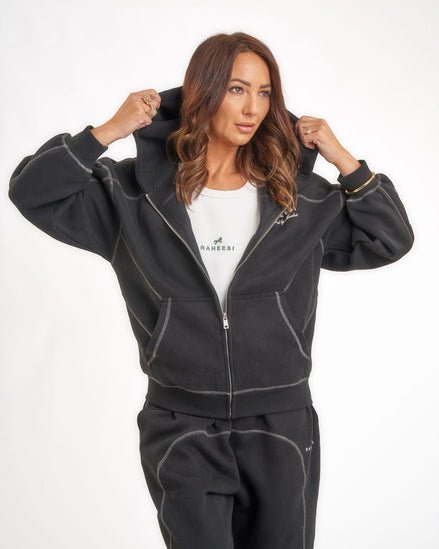 Raheesi Unisex Signature Black Zipper Hoodie Premium Streetwear